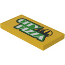 LEGO Gelb Fliese 2 x 4 mit 'CITY PIZZA' Aufkleber (87079)