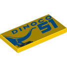 LEGO Gelb Fliese 2 x 4 mit 'DINOCO 51' auf Recht und Dinosaurier (34362 / 87079)