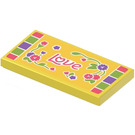 LEGO Geel Tegel 2 x 4 met ‘Love’ en Bloemen Sticker (87079)