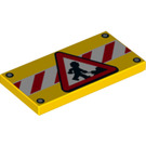 LEGO Yellow Tile 2 x 4 with Road Construction Sign and Danger Stripes (21408 / 87079)