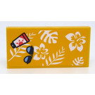 LEGO Yellow Tile 2 x 4 with Sunglasses, Sunscreen, Flowres and Leaves Sticker (87079)