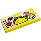 LEGO Geel Tegel 2 x 4 met Sushi, Strawberry, Tacos, Shrimp Sticker (87079)