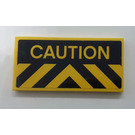 LEGO Yellow Tile 2 x 4 with Yellow and Black Chevron Danger Stripes and 'CAUTION' Pattern Sticker (87079)