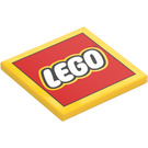 LEGO Żółty Gładka płytka 4 x 4 z LEGO logo (1751)