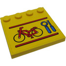 LEGO Geel Tegel 4 x 4 met Studs Aan Rand met Bike en Tools Sticker (6179)