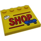 LEGO Geel Tegel 4 x 4 met Studs Aan Rand met Rood 'SHOP', Wit Helm, Blauw Skate Bord Sticker (6179)