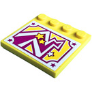 LEGO Geel Tegel 4 x 4 met Studs Aan Rand met Stars en Lightning Bolt Sticker (6179)