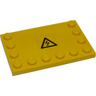 LEGO Yellow Tile 4 x 6 with Studs on 3 Edges with Black Thunderbolt in Black Triangle Sticker (6180)