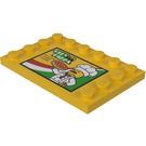 LEGO Gelb Fliese 4 x 6 mit Bolzen auf 3 Edges mit 'CITY PIZZA', Store Hours, Italian Flagge (Links) Aufkleber (6180)