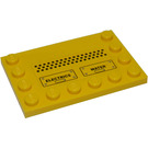 LEGO Yellow Tile 4 x 6 with Studs on 3 Edges with 'ELECTRICS' and 'WATER' on Flaps, Black Dots Sticker (6180)
