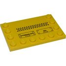 LEGO Jaune Tuile 4 x 6 avec Goujons sur 3 Edges avec 'HYDRAULICS' et 'OIL' sur Flaps, Noir Dots Autocollant (6180)
