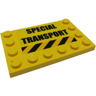 LEGO Yellow Tile 4 x 6 with Studs on 3 Edges with "SPECIAL TRANSPORT" Sticker (6180)