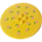 LEGO Yellow Tile 8 x 8 Round with 2 x 2 Center Studs with Pink Flowers Sticker (6177)