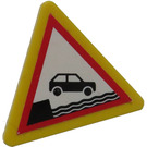 LEGO Geel Driehoekig Sign met Auto Falling into Water Sticker met splitclip (30259)