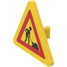 LEGO Jaune Triangulaire Sign avec 'Man at Work' Autocollant avec clip fendu (30259)