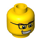 LEGO Gul Video Game Guy Hoved med Briller og Open Mund Smirk (Forsænket solid knops) (3626 / 18191)