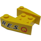 LEGO Gelb Keil 3 x 4 mit Schwarz 'R.E.S.' und rot 'Q' Aufkleber ohne Bolzenkerben (2399)