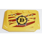 LEGO Yellow Wedge 4 x 6 Curved with 'Dino' Logo, 2 and 3 short scratches Sticker (52031)