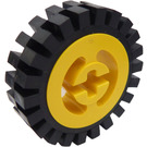 LEGO Yellow Wheel Hub 8 x 17.5 with Axlehole with Narrow Tire 24 x 7 with Ridges Inside