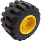 LEGO Yellow Wheel Rim Wide Ø11 x 12 with Notched Hole with Tire 21mm D. x 12mm - Offset Tread Small Wide with Band Around Center of Tread