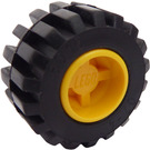 LEGO Yellow Wheel Rim Wide Ø11 x 12 with Notched Hole with Tire 21mm D. x 12mm - Offset Tread Small Wide with Slightly Bevelled Edge and no Band