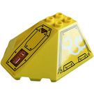 LEGO Jaune Pare-brise 6 x 6 x 2 avec Panneau avec Hull Plates, Argent Dots, rouge Hatch avec Exclamation Mark et blanc Smoke (La gauche) Autocollant (35331)