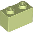 LEGO Gelblich-grün Backstein 1 x 2 mit Unterrohr (3004 / 93792)