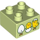 LEGO Gelblich-grün Duplo Backstein 2 x 2 mit Eggs und Chicks (3437 / 105444)