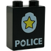 Duplo Black Brick 1 x 2 x 2 with Yellow Star on Police Badge without Bottom Tube (4066 / 45733)