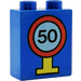 Duplo Blau Stein 1 x 2 x 2 mit Traffic Sign &quot;50&quot; ohne Unterrohr (4066)