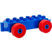 Duplo Blauw Auto Chassis 2 x 6 met Rood Wielen (trekhaak) (14639 / 74656)