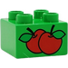 Duplo Bright Green Brick 2 x 2 with two red apples (3437 / 43678)