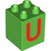 Duplo Bright Green Brick 2 x 2 x 2 with Red &#039;U&#039; (31110 / 93017)