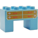 Duplo Bright Light Blue Brick 2 x 4 x 2 with 2 x 2 Cutout on Bottom with Drawers Sticker (6394)