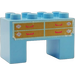 Duplo Bright Light Blue Brick 2 x 4 x 2 with 2 x 2 Cutout on Bottom with Drawers Sticker (6394)