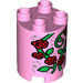 Duplo Rosa brillante Rotondo Mattoncino 2 x 2 x 2 con Rosso Roses e Vines (16584 / 98225)