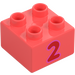 Duplo Koraalkleurig Steen 2 x 2 met &quot;2&quot; (3437 / 66026)