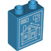 Duplo Dark Azure Stein 1 x 2 x 2 mit House Blueprint mit Unterrohr (15847 / 68652)