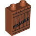 Duplo Dark Orange Brick 1 x 2 x 2 with Wooden Crate &quot;Fragile&quot; without Bottom Tube (47719 / 53469)