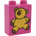 Duplo Dark Pink Brick 1 x 2 x 2 with Yellow Teddy Bear without Bottom Tube (4066 / 42657)