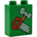 Duplo Green Brick 1 x 2 x 2 with Hammer and Saw Pattern without Bottom Tube (4066)