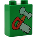 Duplo Green Brick 1 x 2 x 2 with Hammer and Saw Pattern without Bottom Tube (4066 / 41182)