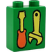 Duplo Green Brick 1 x 2 x 2 with Screwdriver and Wrench without Bottom Tube (4066)