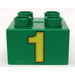 Duplo Grön Kloss 2 x 2 med Gul number Ett (3437)