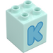 Duplo Light Aqua Brick 2 x 2 x 2 with Letter &quot;K&quot; Decoration (31110 / 65928)