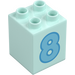 Duplo Light Aqua Brick 2 x 2 x 2 with Number 8 (31110 / 77925)