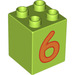 Duplo Lime Brick 2 x 2 x 2 with Orange &#039;6&#039; (31110 / 88265)