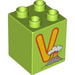 Duplo Lime Brick 2 x 2 x 2 with V for Volcano  (31110 / 93018)
