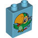 Duplo Medium Azure Brick 1 x 2 x 2 with green parot without Bottom Tube (4066 / 13804)