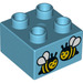 Duplo Azure moyen Brique 2 x 2 avec Bees (3437 / 25008)
